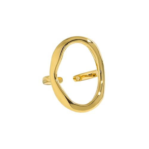 Minimalist Oval Band Ring for Women Gold-Toned Hollow Circle Open Wrap Finger Rings Adjustable Geometric Simple Jewelryfor Wedding Holiday
