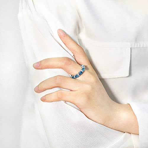 Womens Rings Sterling Silver Promise Rings for Her Oval Blue Cubic Zirconia Silver Ring Women Size 5-92