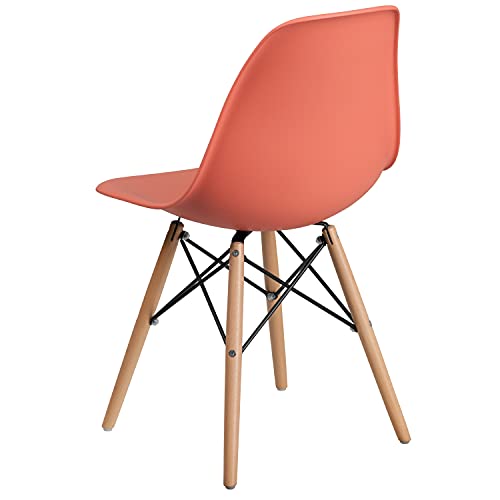 Flash Furniture 2 Pk. Elon Series Peach Plastic Chair with Wooden Legs for Versatile Kitchen, Dining Room, Living Room, Library or Desk Use