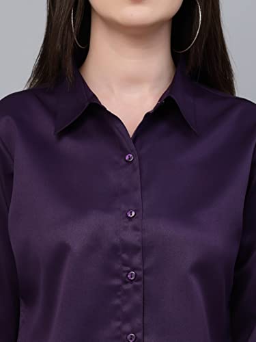 Image of Style Quotient Women Olive Satin Regular Formal Shirt