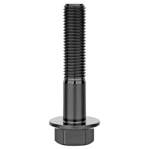 Image of Ti Screws M10 x 20 25 30 35 40 45 50 55 60 65 70 75 80 90 100mm 1.25 Pitch Titanium Flange Hex Bolt Pack of 4 (Black, M10x50mm)