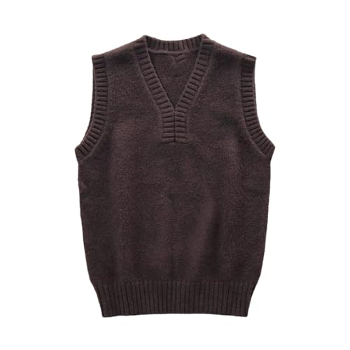 Men's Knitted Vest Solid Color Waistcoat V Neck Vintage Slim Fit Sweaters Male Sleeveless Top