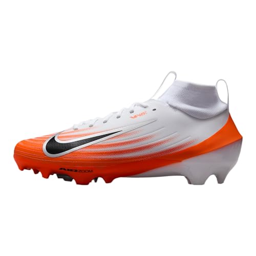 Nike Vapor Pro 1 Football Cleats (HM8850-103, White/Safety Orange/Metallic Silver/Black)