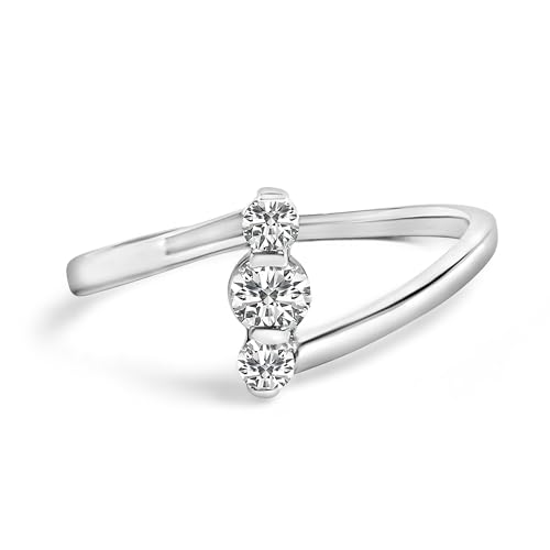 Haus of Brilliance 10K White Gold 1/4 Cttw Lab Grown Diamond Vertical Three Stone Ring - Ring Size 6