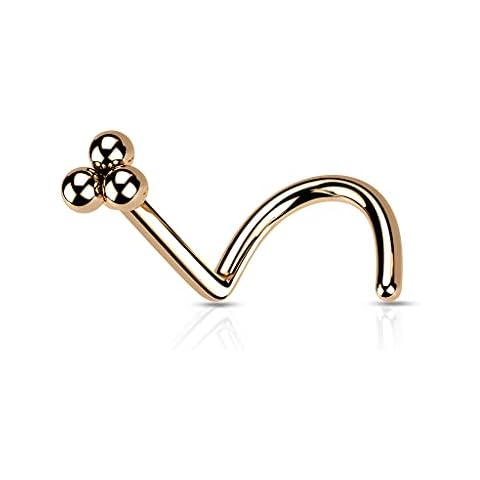 316L Surgical Steel Nose Stud Piercing - Nose Screw with Three Steel Balls forming a Triangle Cover