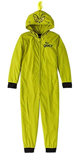 Child Girls Dr. Seuss The Grinch Stole Christmas One Piece Hooded Pajamas (The Grinch -Green, Small 6)