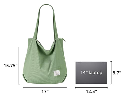 Image of KALIDI Women Corduroy Tote Bag Zipper Casual Tote's Handbag Big Capacity Shoulder Bag with Pockets