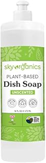 Sky Organics Plant-Based Unscented Dish Soap, USDA Bio-Based, Non-Toxic Biodegradable Formula for Household Cleaning, 16 fl. Oz