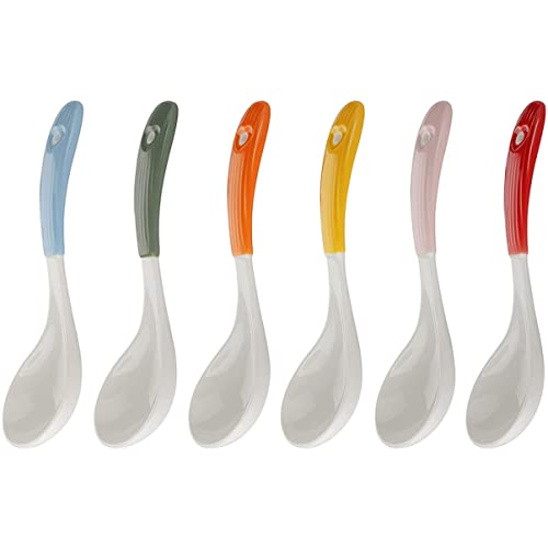 MUCKLILY 6Pcs Ceramic Soup Spoon Portable Small Tableware for Porridge and Soup Lightweight and Kitchen Utensils Easy to Clean for
