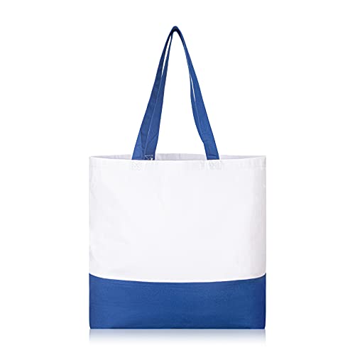 IMFAA Plain 10oz Strong Large(50X40X12) Cm Reusable Grocery Shopping, Fashionable Two-Tone Bags for Crafts, DIY and Creative Designs Cotton Canvas Tote Bag. (Blue & White, Pack-3)