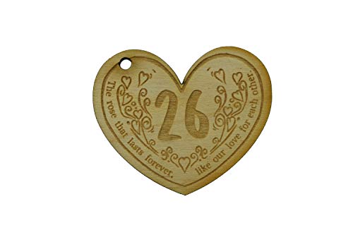 Rosa per il 26° anniversario con targhetta in legno – Regalo per anniversario di moglie o marito (rsetag26)