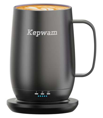 Image of Kepwam Smart Heated Coffee Mug T2-Plus, 20oz Rechargeable Self Heating Coffee Mug with 8-Hour Battery & Temp Control, Perfect Coffee Warmer Gift for Men Women