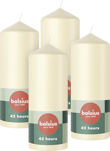 Bolsius Lot de 4 Bougies Pilier, 15x6 cm, Ivoire