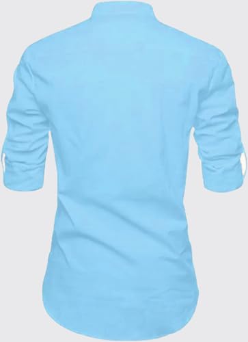 Image of DEELMO Men's Full Sleeve Short Kurta Shirt with a Trendy Mandarin Collar Crafted from a Premium Cotton Blend for Comfort Ideal for Casual and Semi-Formal Occasions
