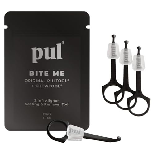 PUL 2-in-1 Aligner Removal Tool and Chewies for Invisalign Aligners, Retainers and Trays - Patented Invisalign Remover Tool for Easy Removal &amp; Secure Fit - Pack of 4, Black