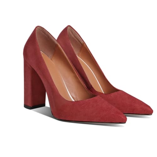 LEHOOR Women Chunky High Heel Pumps Pointed Toe Animal Print Suede Closed Toe Sandals 4 Inch Block Heel Slip On Dress Pumps Shoes Sexy Office Ladies Evening Party 4-11 M US