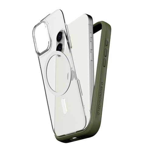 Funda iPhone 17 RhinoShield Mod NX militar verde camuflaje con protector trasero MagSafe