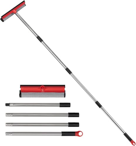 Window Squeegee with 59 Extension Poles 10 Window Cleaner Tool Window Washing Kit Glass Door Cleaner Multi-Use Car Cleaning Tool with Long Handle for Home High Outdoor Windows