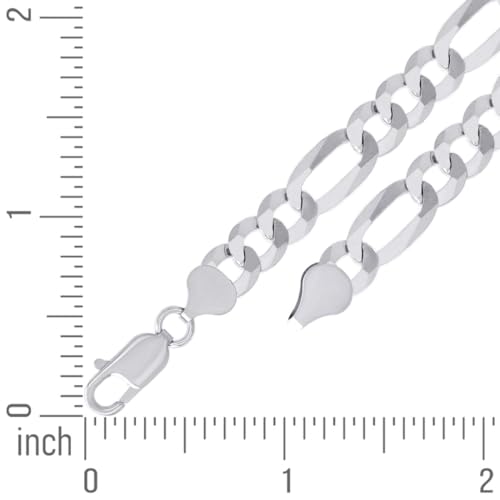 Collier maille Figaro plate 7.8mm argent 925 rhodié 61cm mixte