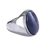 Paquet: 1 x anneau HIJONES Acier Inoxydable pour Homme Gros Ovale Gris Oeil de Chat Pierre Bague Argent Taille 60