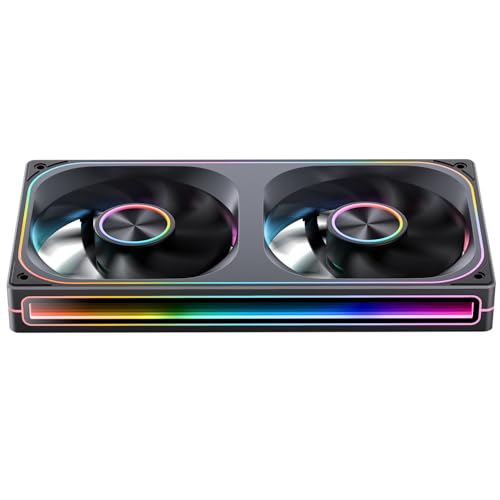 Image of JONSBO ZA-240B PC Case Fan,All(2)-in-One,Single Frame Unit with 2x120mm ARGB Fans,PWM,3Pin ARGB, Silent Computer with 4-Sides Infinity Mirror Fan 2400RPM,Aluminum Nameplate,28mm Thick Black
