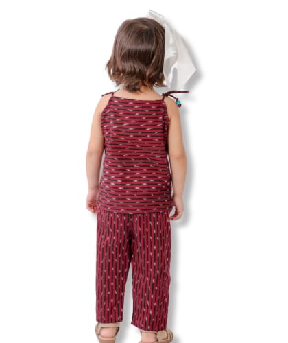 Image of Baby Girls Maroon Cotton Top Pant Set for Ages 1-4 Years. Stylish, Comfortable Kids Outfit For Summer, Parties & Everyday Wear