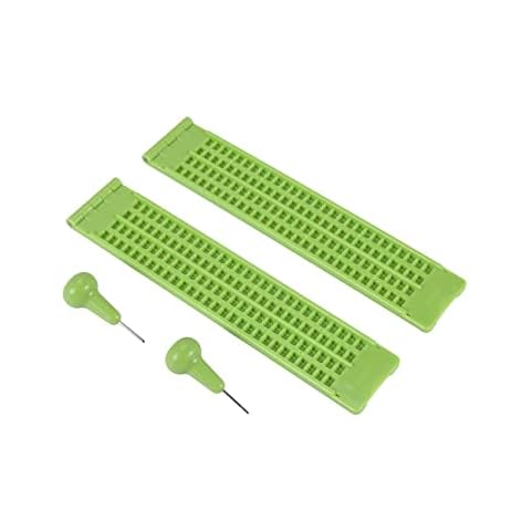 RUANI 4 Lines 28 Cells Braille Slate Braille Writing Slate Plastic Braille Slate Kit, Green (2) Cover