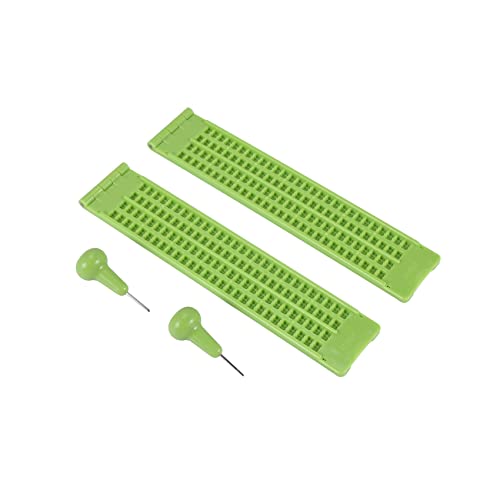 Carlgelrag Pizarra Braille de 4 LíNeas 28 Celdas Pizarra de Escritura Braille Kit de Pizarra de PláStico Braille, Verde (2)