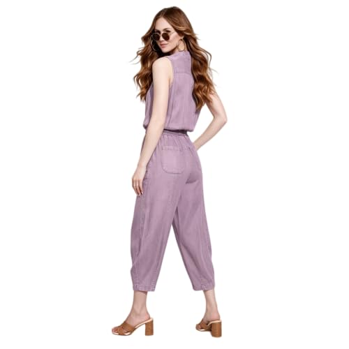 Mono vaquero para mujer en mezcla de algodón con botones y cintura elástica 4