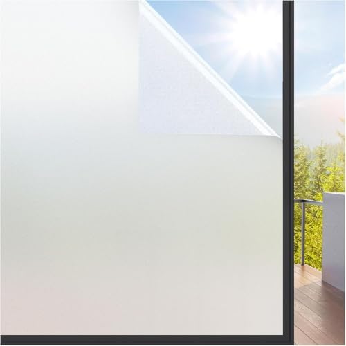 rabbitgoo Window Films for Privacy Frosted Glass Film with Backing Grid Lines Non-Adhesives Privacy Sticker Static Cling Window Covering Decals for Home Office Bathroom Door 44.5 x 200cm, Pure Frosted