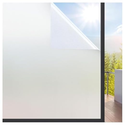rabbitgoo Window Privacy Film, Frosted Glass Window Film, Removable Opaque Sun Blocking Glass Covering Non-Adhesives Static Cling Vinyl Decals for Bathroom, Matte Pure, 17.5" x 78.7"