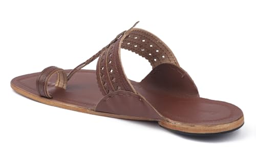 Image of KORAKARI Men Kolhapuri Chappal Handcrafted Sandal Smooth and Comfortable Flip Flops Slipper Stylish Anti Slip Design Genuine Leather Traditional Footwear.
