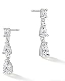 HANLI Sterling Silver Cubic Zirconia Dangle Earrings for Women - Crystal Long Bridal Drop Hypoallergenic Earrings CZ Simulated Diamond Wedding Jewellery for Brides Bridesmaid