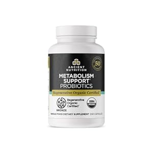 Ancient Nutrition Regenerative Organic Certified Probiotics for Metabolism Support, Healthy Digestion and Immune System Function Support, 50 Billion CFUs* Per Serving, 60 Count