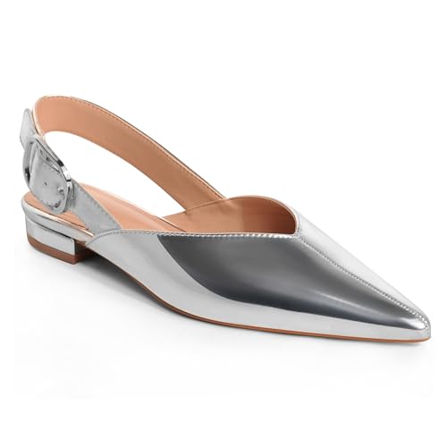 Image of Slingback Flat Shoes for Women Pointed Closed Toe Flat Mule Sandals Casual Comfortable Office Dressy Shoes