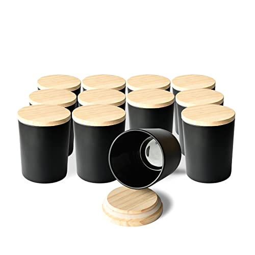 Showin Thick Candle Jars For Making Candles 12 Pcs, 7 Oz Black Empty Jars With Wood Lids For Spice Jars, Sample Container - Dishwasher Safe, Matte Black By Showin #TOP29