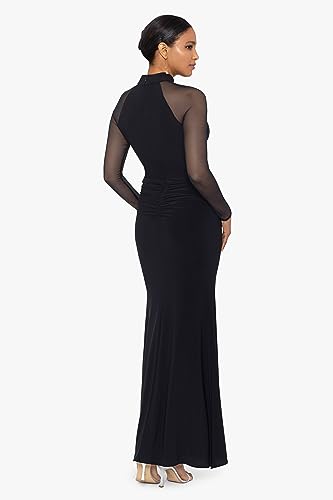 Betsy & Adam Women's Long Sheer Sleeve Mock Neck Stretch Scuba Crepe Sheath Gown2