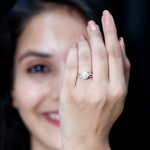 Certified 8 mm Pearl Engagement Ring for Women, AAA Quality, Natural Pearl Diamond Designer Ring (Ready to Gift)4