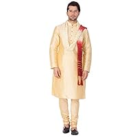 VASTRAMAY Men Maroon Cotton Silk Kurta Pyjama and Dupatta Set (VASMKMA001nPMAnD5WH)