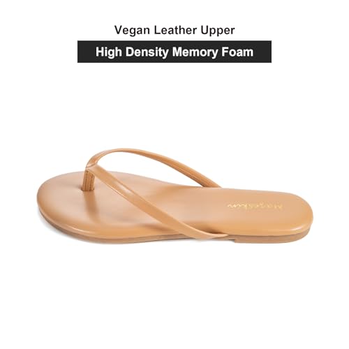 Image of mazeskin Women's Memory Foam Comfortable Flat Thong Sandals Dressy Summer Beach Leather Slide Flip Flops