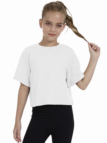 Girls Short Sleeve Crop Tops Kids Fashion Athletic Crew Neck Cropped T Shirts Casual Basic Tees2
