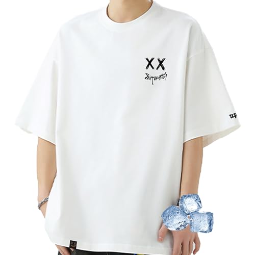 [uptoyou] Tシャツ メンズ 半袖 バックプリント ビッグシルエット ストリート系 綿100 8.1オンス 厚手 ゆったり おしゃれ かっこいい 大きいサイズ 吸汗速乾 クルーネック レディース 男女兼用 春夏秋(XL ホワイトB)の商品画像（Amazon）