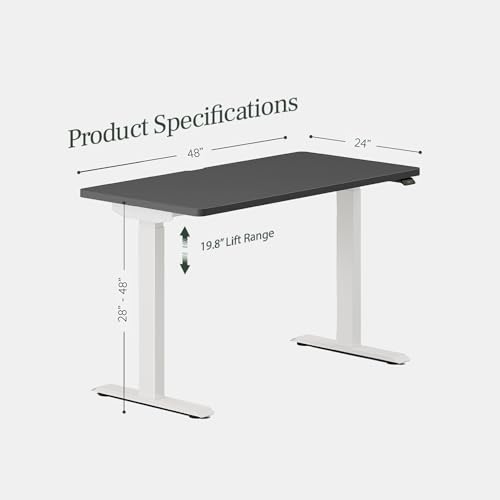 Image of Branch Duo Standing Desk, Adjustable Standing Desk with 20 inch Range | OLED Control Panel, Frameless Design and Compact Size Suitable for Many Spaces, 48 Inches, White Base, Charcoal Top