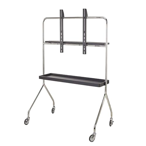 Support TV à roulettes robuste structure en acier renforcé noir pour écran 70 pouces