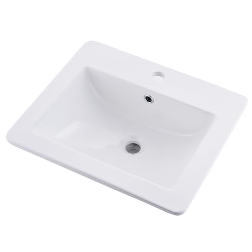 Jshozzy Drop in Bathroom Sink, 21'x18' White Rectangular Modern Ceramic Semi Recessed Vessel Sink with Overflow Above Counter Bathroom Vanity Basin