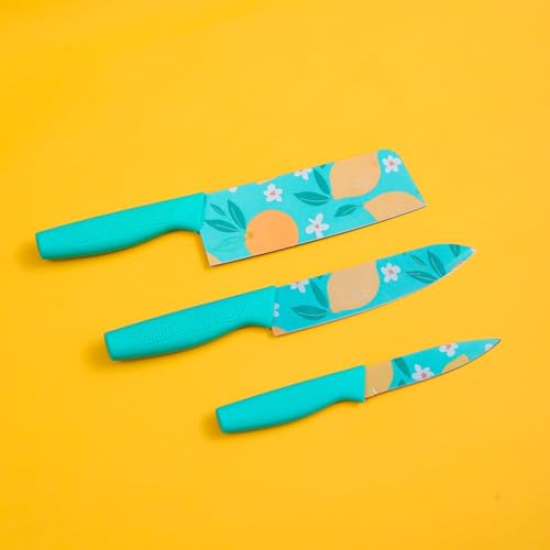 Image of RADA Knife Set for Kitchen Professional 3-Piece Kitchen Knife Set - High Carbon Stainless Steel Chef, Utility & Santoku Knives with Ergonomic Black Handles (3 Pc Knife Set) (Blue)