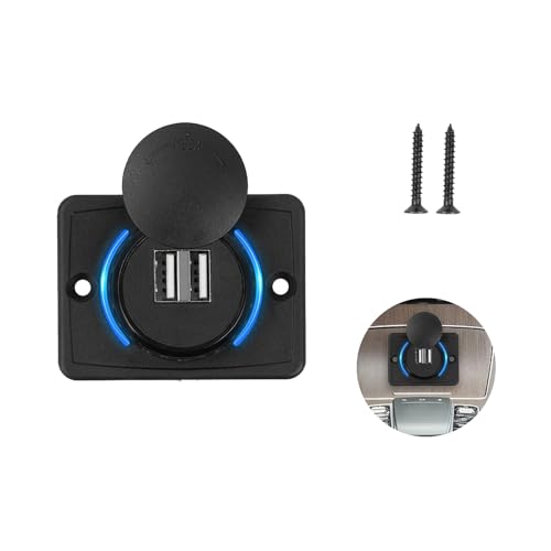 GVSS 1 Pièce Prise USB 12V Voiture Double, Prise USB Voiture 12V Encastrable avec Lumière Bleue,Prise de Chargeur pour Bateau,Camion,SUV,RV,avec 2 Vis