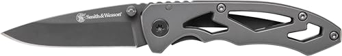 Smith & Wesson CK400 5.4in High Carbon S.S. Folding Knife with a 2.2in Drop Point Blade and Stainless Steel Handle for Outdoor, Tactical, Survival and EDC
