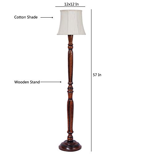 Image of Devansh Off White Cotton Cylindrical Drum Designer Fashionable Wooden Carving Floor Lamp for Home Decor (Off White, Medium)