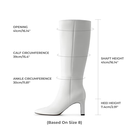 DREAM PAIRS Knee High Boots Women Chunky Block Heel Square Toe Side Zipper Tall Boots for Women,Size 6,White,DWUMKB2540